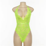 Backless Halter Lace Bodysuit Transparent