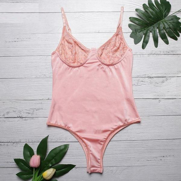 Glittering Lace Bodysuit Women