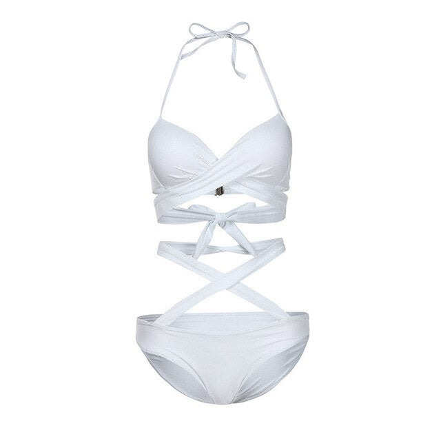 Cross Bandage Push up Bikini Monokini