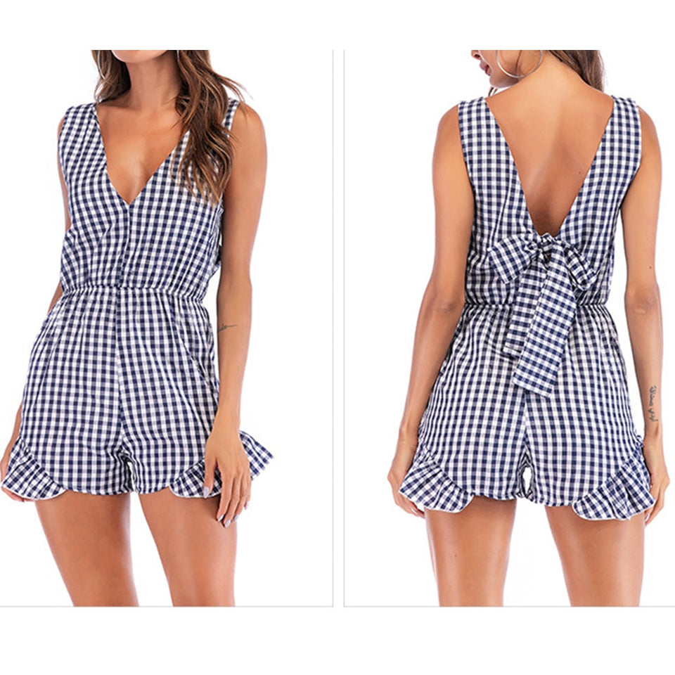 Summer Bow Ruffles Plaid Wide Leg Shorts Women