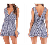 Summer Bow Ruffles Plaid Wide Leg Shorts Women