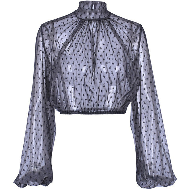 Perspective Mesh Shirt Blouses