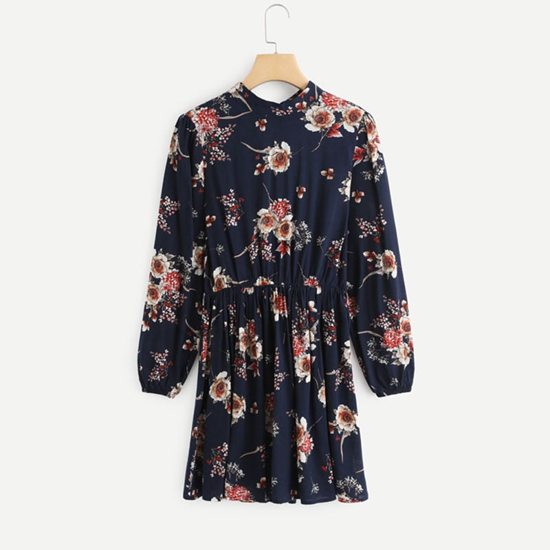 Autumn Floral Women Dresses Multicolor Elegant