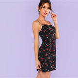 Allover Cherry Print Cami Dress Women Spaghetti Strap