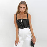 Spaghetti Straps Stripe Slash Neck Backless