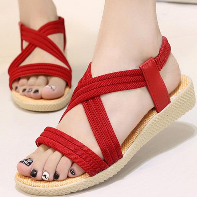 Sandals Ladies Flat Shoes Elastic Band Summer