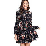 Autumn Floral Women Dresses Multicolor Elegant