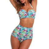 Sexy Floral printed bikini  high waisted bikini halter Swimsuit