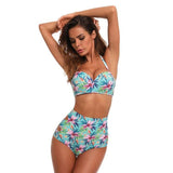 Sexy Floral printed bikini  high waisted bikini halter Swimsuit