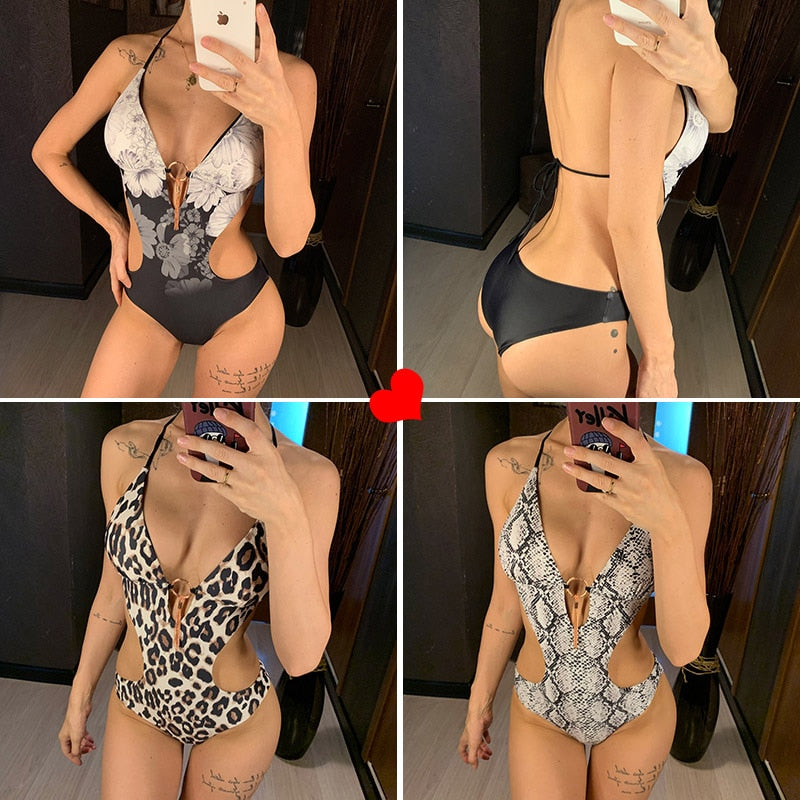 Deep V Monokini Bodysuit Backless Bathing