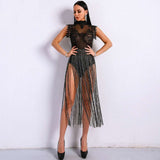 Tassel Playsuits High Neck Sleeveless Lace