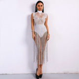 Tassel Playsuits High Neck Sleeveless Lace