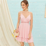 Open-Back Double Layer Hem Halter